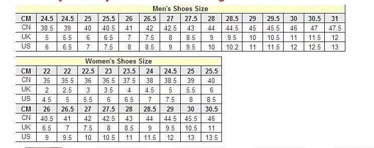 Soccer Boot Size Chart