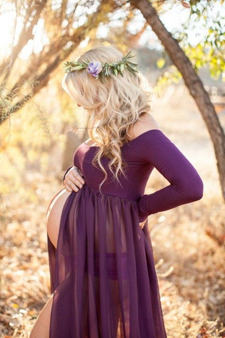 chiffon split front maternity dress