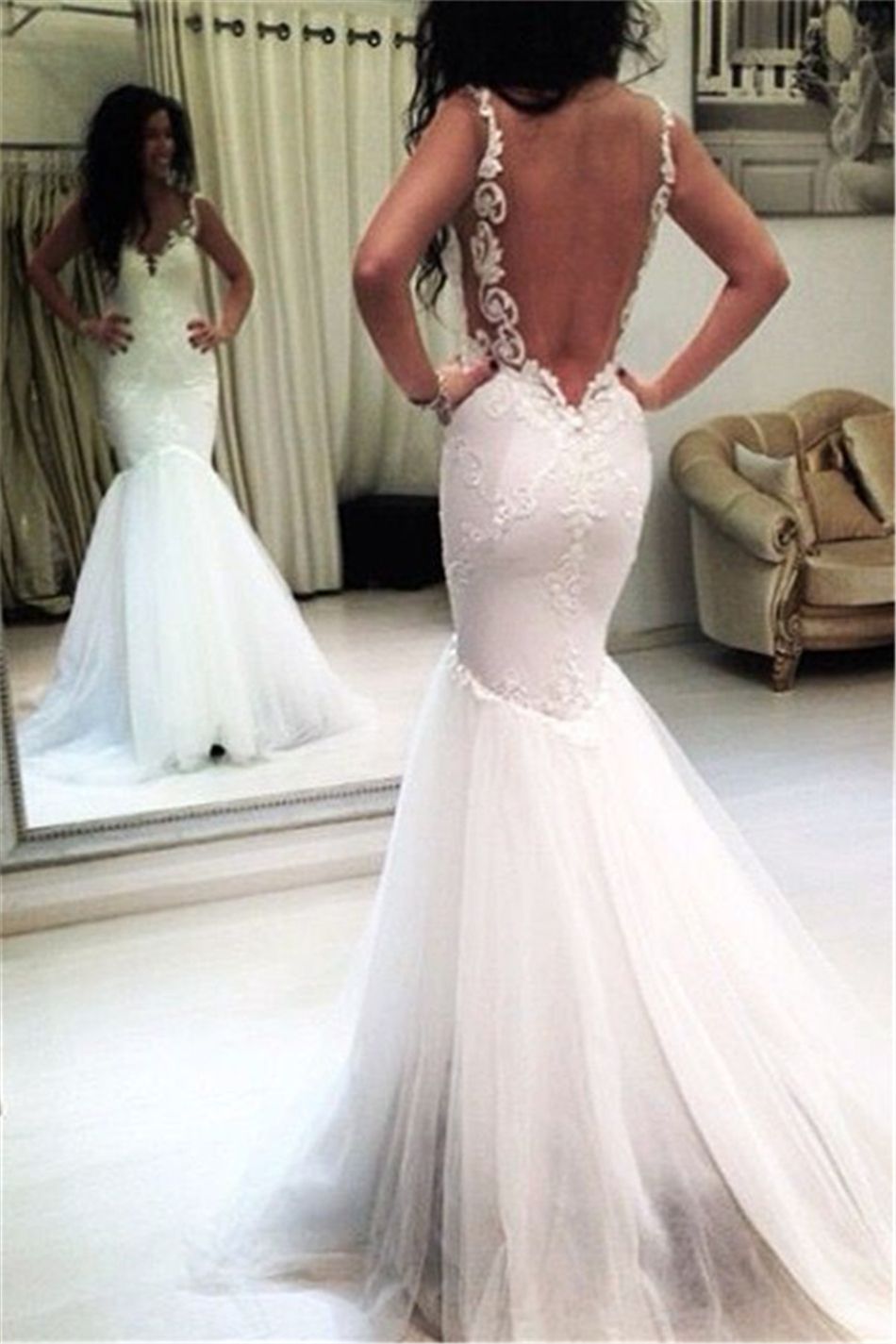 Sexy Long Lace Mermaid Wedding Dresses 