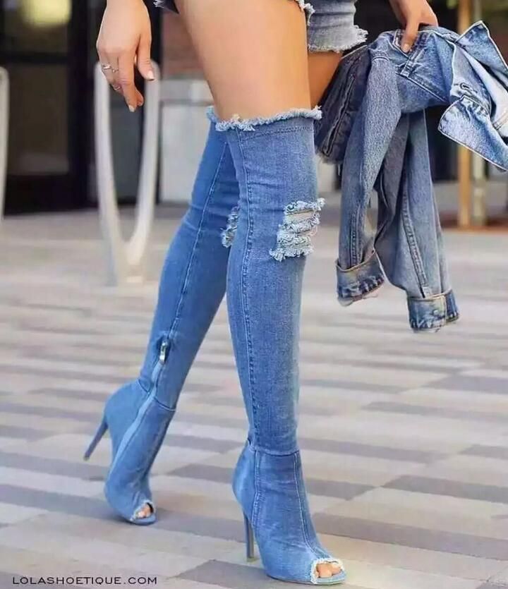 Sexy Runway Denim Over The Knee Boots 