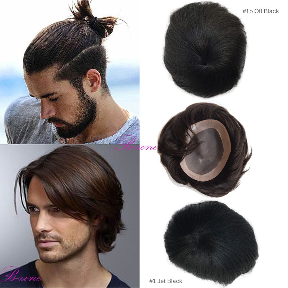 Stock Human Men Hair Toupee 6x8 Fine Mono Base With Npu Around