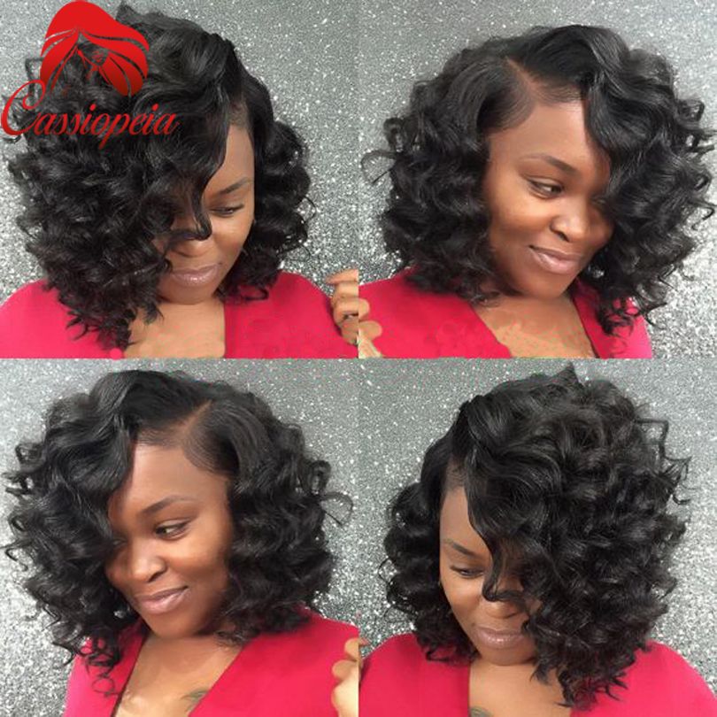 Peruvian Virgin Hair Loose Curl Short Bob Front Lace Wig For Black