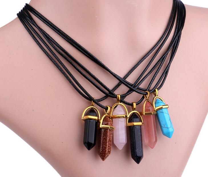 Gemstone Rock Natural Crystal Quartz Healing Point Chakra Stone Pendant UK