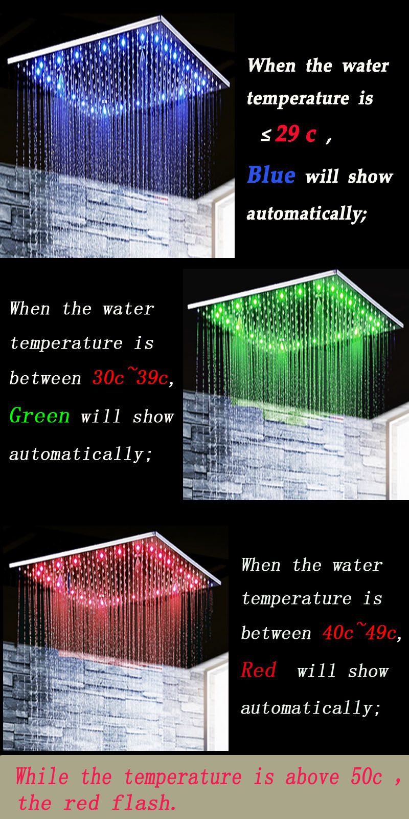 2017 Bathroom Led Shower System 20'' Rain Shower Set Luxury Square 2017 Bathroom Led Shower System 20'' Rain Shower Set Luxury Square