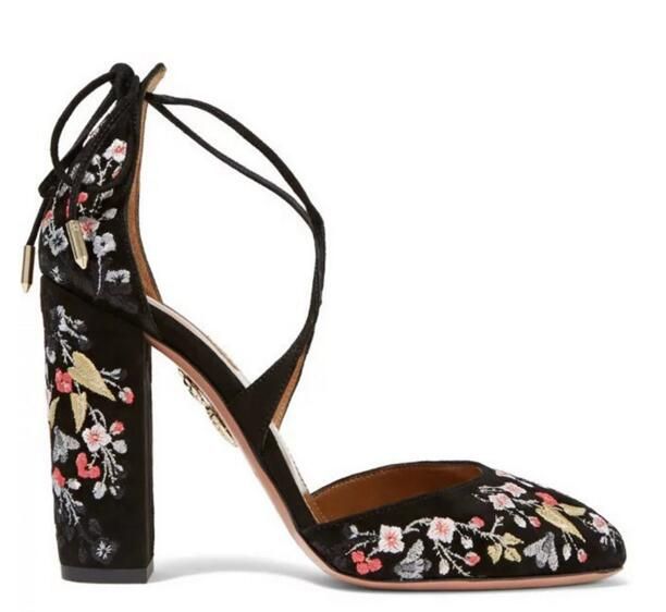 black floral pumps
