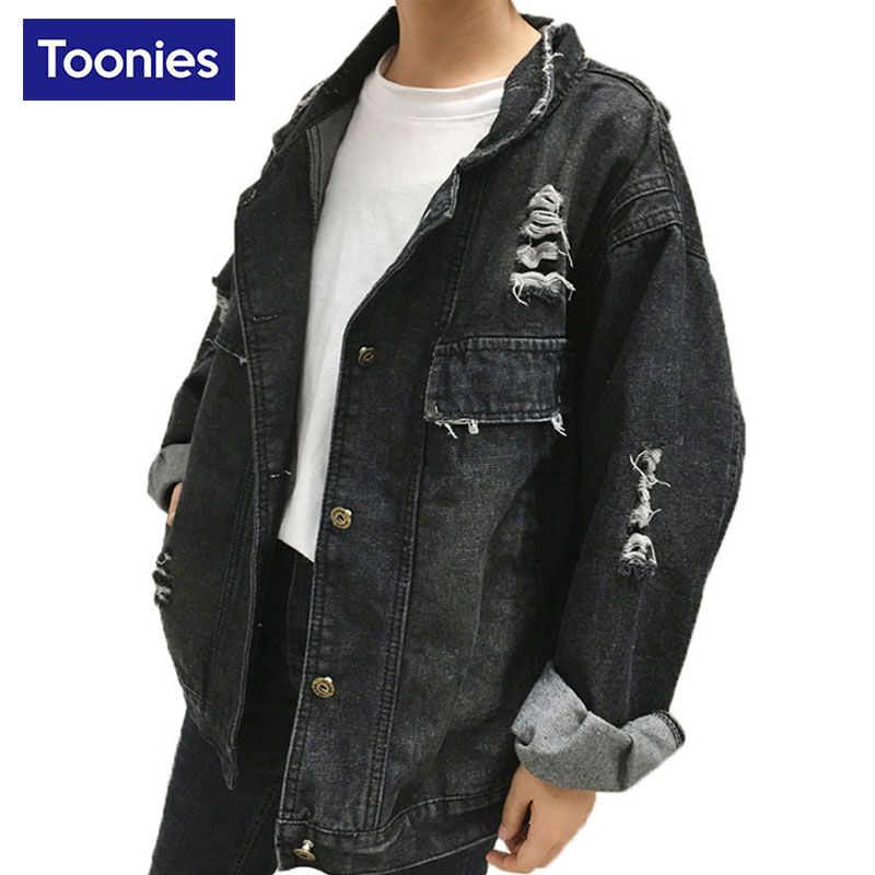 long dark denim jacket