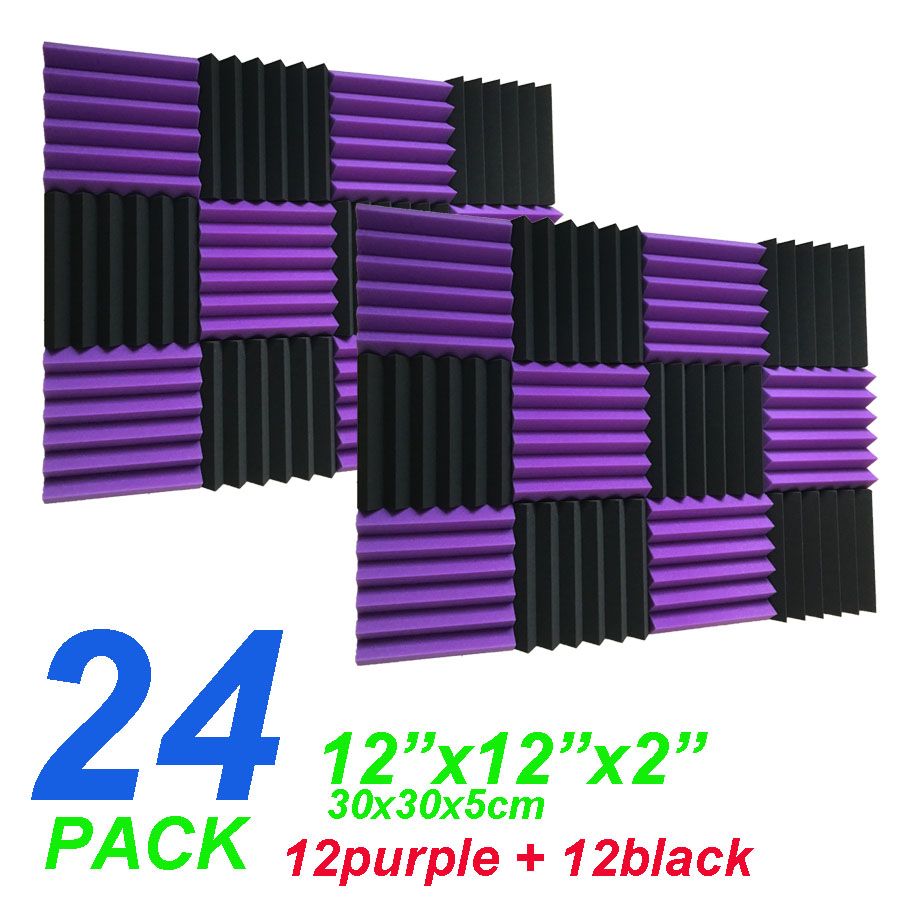 2019 24 Pack Wedge Black Purple Acoustic Soundproofing Studio Foam 2019 24 Pack Wedge Black Purple Acoustic Soundproofing Studio Foam