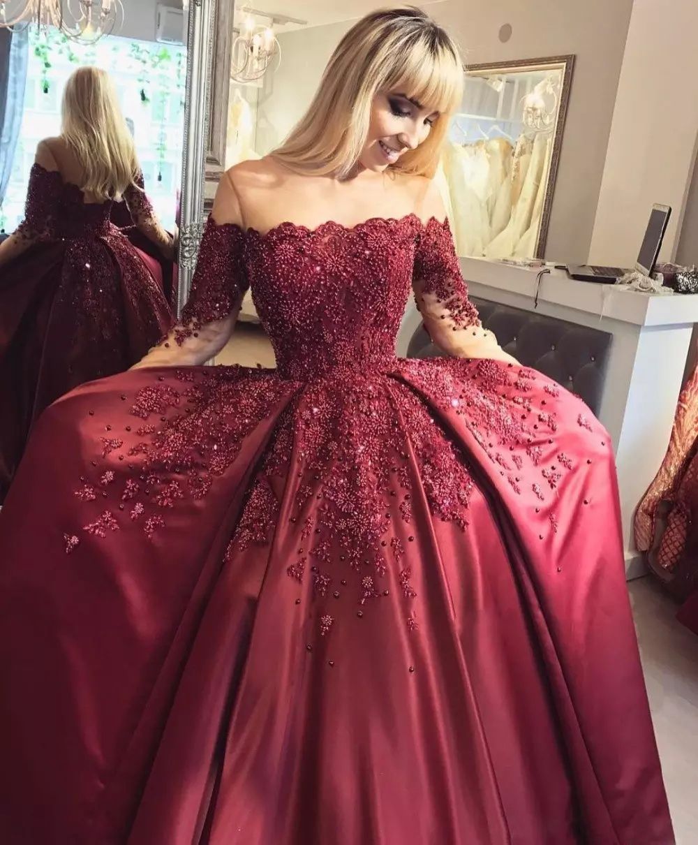 Top Quality Satin Long Sleeve Burgundy 