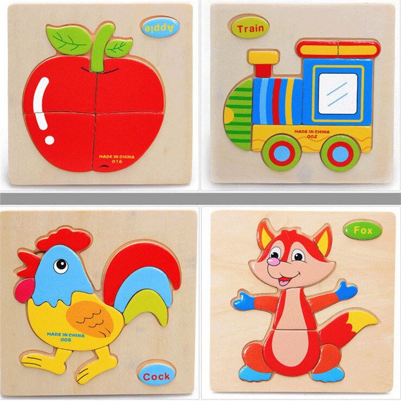 6 IN 1 Wooden 3D Puzzle Jigsaw Wooden Toys For Children Cartoon Animal Puzzle