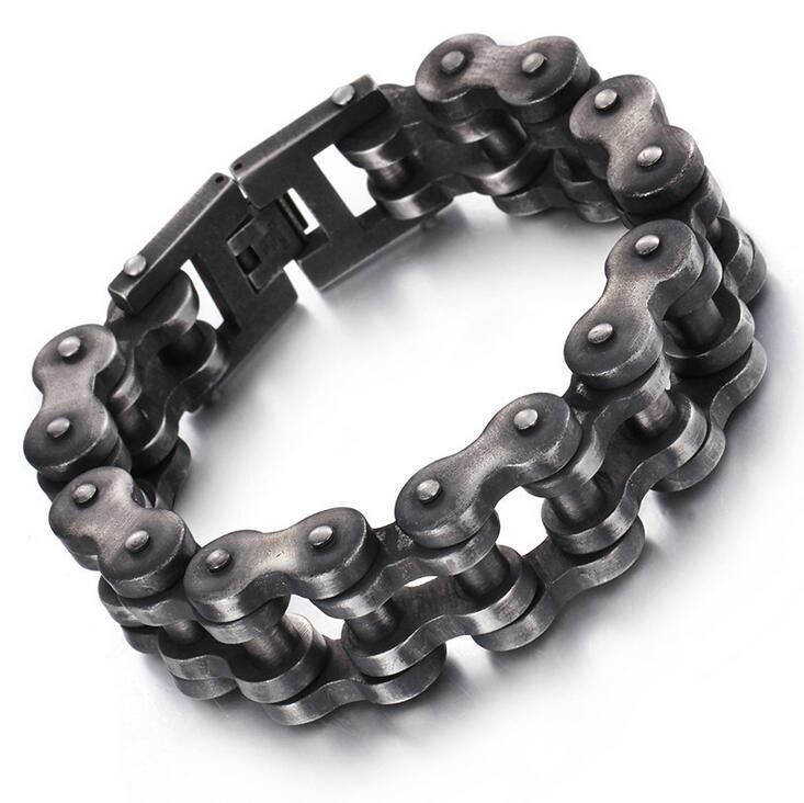 Men/'s Moto Chaîne Bracelet en acier inoxydable lourd Vélo Noir//Argent 18 mm