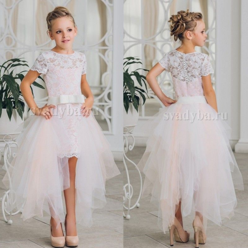 Compra Vestidos De Las Muchachas De Las Flores Del Cordón Para Las Bodas Vestido  Desmontable De La Primera Comunión Del Tren Vestidos De La Bola De Los  Niños Del Desfile Blanco De
