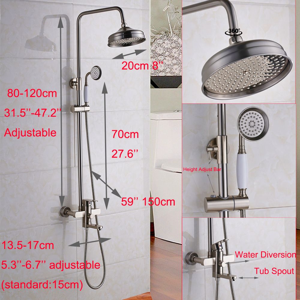 2020 8 Brushed Nickel Shower Faucet Tub Hand Shower Head Mixer Tap