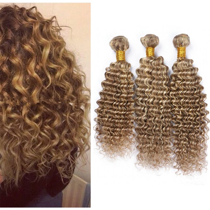 8a Brown Blonde Highlight Piano Hair 3 Bundles Deep Wave Curly