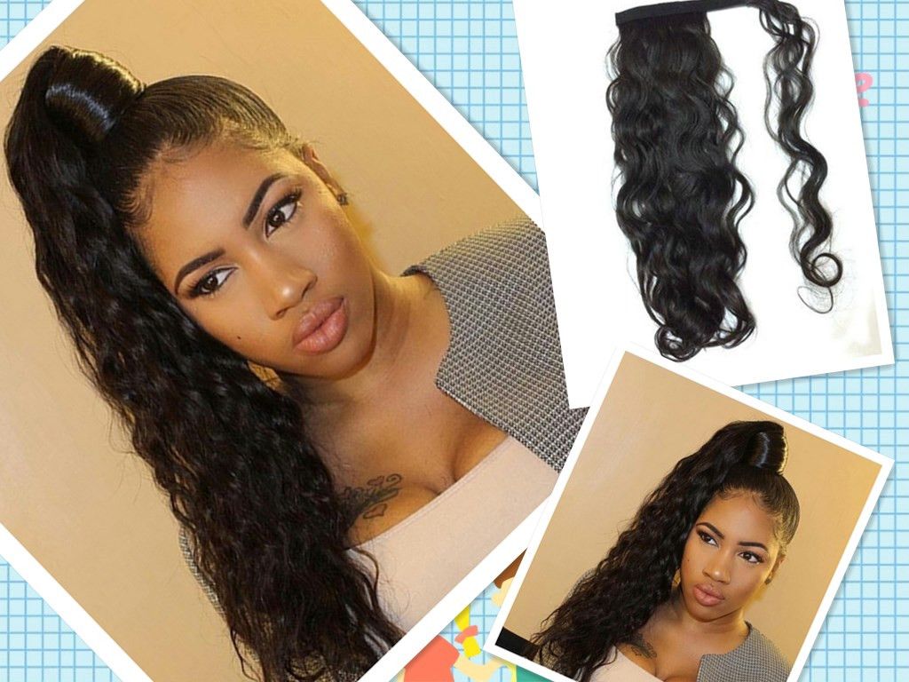 Charming real human fake ponytail clip in body wave hair indian virgin hair wrap around drawsting pony tails hair extensions Charming real human fake ponytail clip in body wave hair indian virgin hair wrap around drawsting pony tails hair extensions