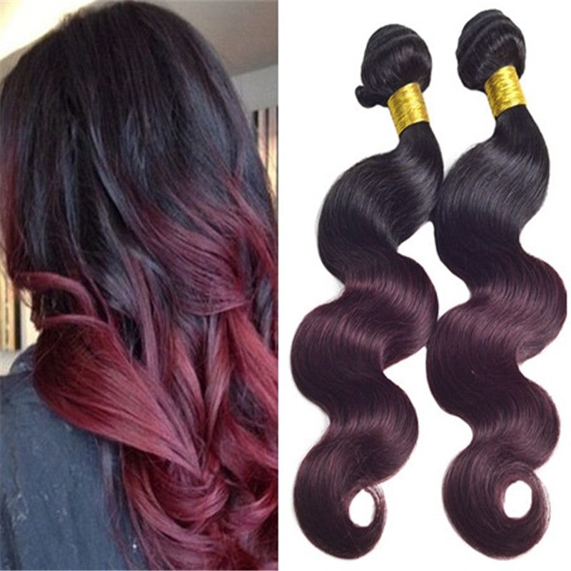 Dark Root Ombre 1b 99j Burgundy Two Tone Human Hair Weft Bundles