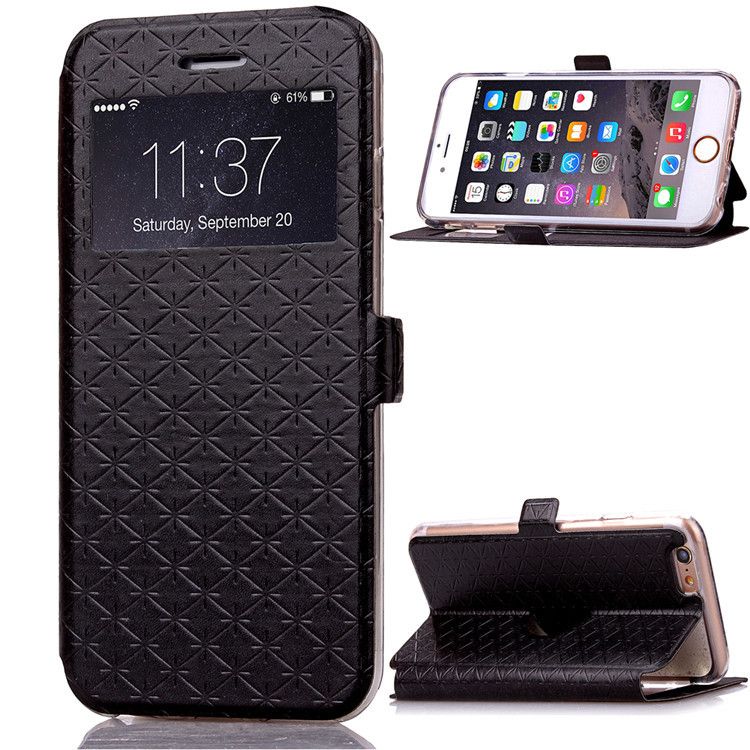 Apple iPhone Xs Max Case Grid Pattern Flip PU Leather Window View Design Full-Body Slim Cover iPhone Xs