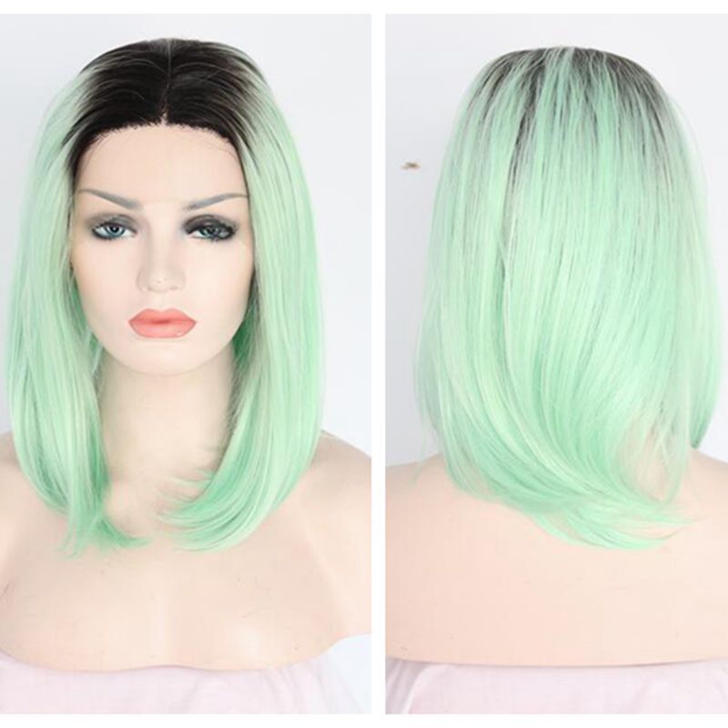 Cosplay Glueless Hair Synthetic Lace Front Wig Mint Green Ombre