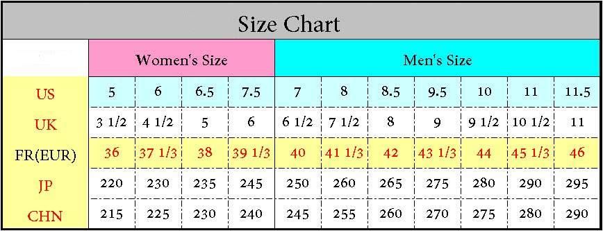 Mens To Womens Shoe Chart