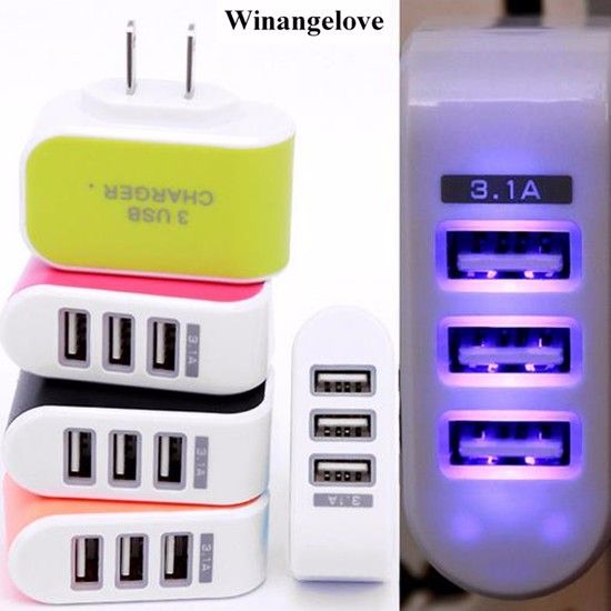 Nuevo Ee Uu Enchufe Ue Cargador De Viaje Led Luz 3 Puertos Usb 3 1a Color Caramelo Cargador De Pared Enchufe Para El Hogar Para Samsung S6edge Plus Para Iphone 6 7 Por