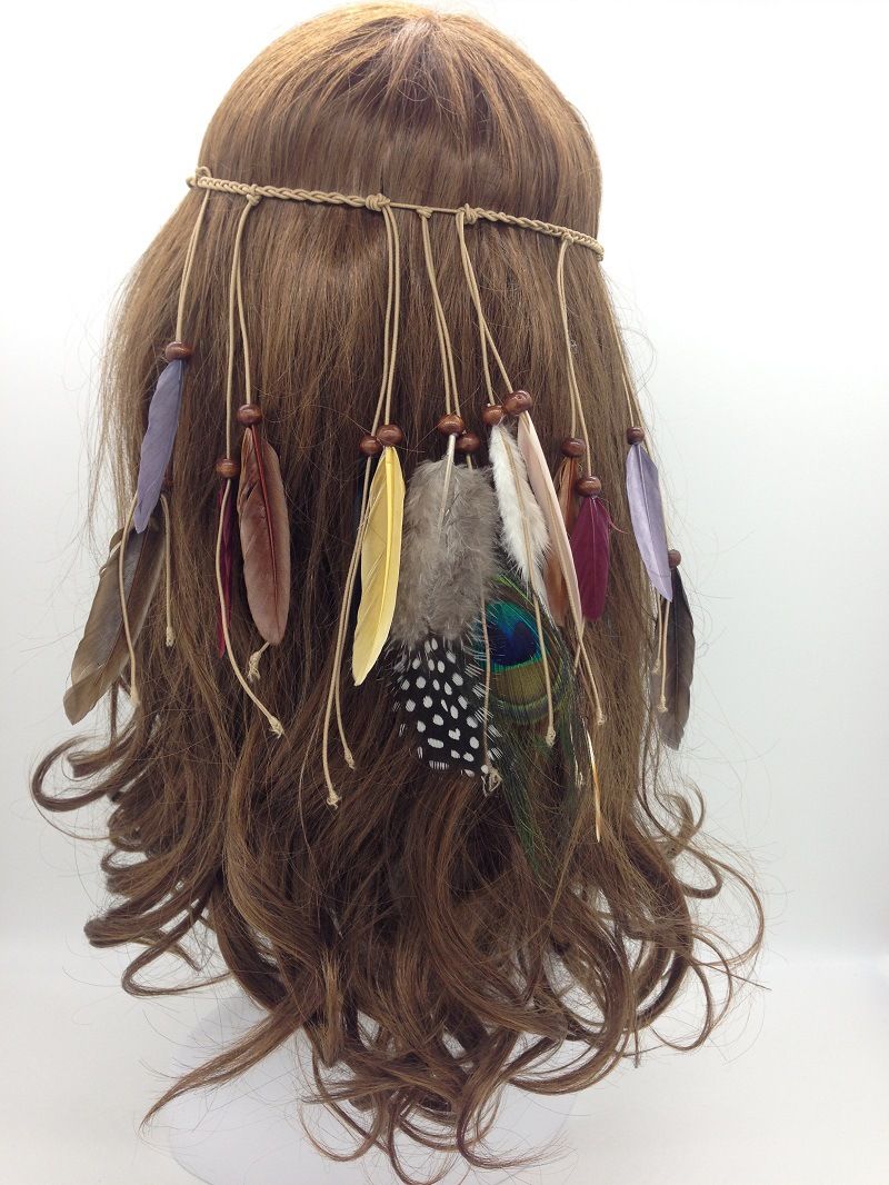 Indian Headband With Braids and Feather