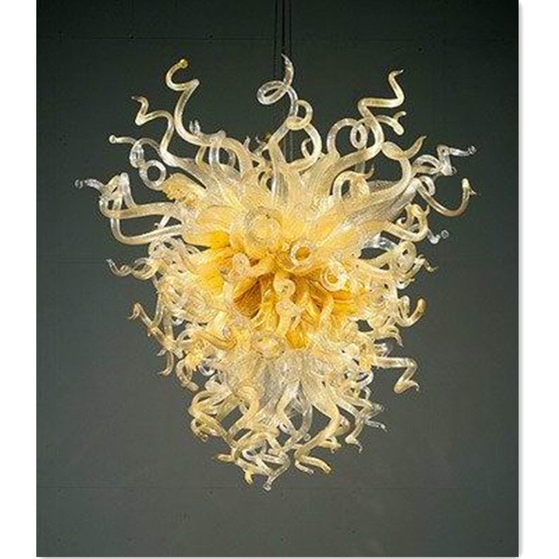 Hot Sale Yellow Color Blown Glass Chanceleir Lightings Dining Room Decor Art Crafts Metal Yellow Color Led Crystal Ceiling Chandeliers Turquoise