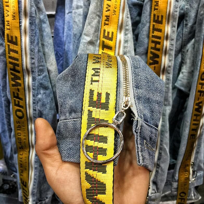off white denim jacket yellow tape