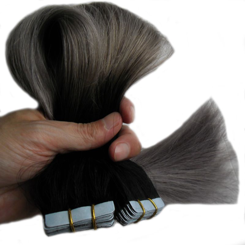 Ombre Tape Extensions 1b/Grey Grey Virgin Hair 100 Human Hair Remy
