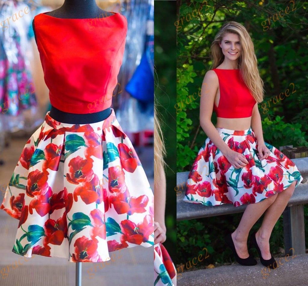 red floral homecoming dresses