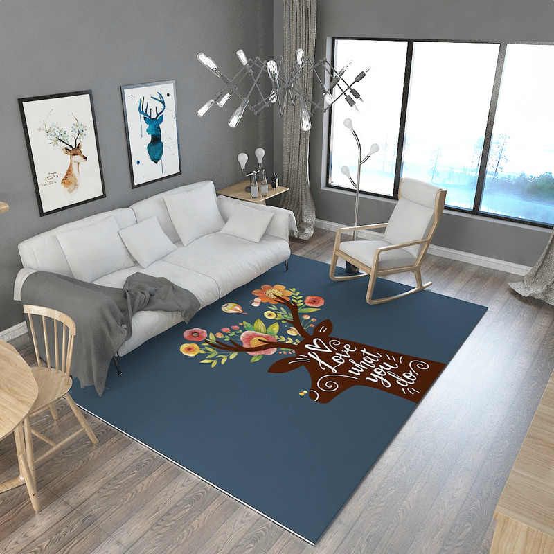 Brief Europe Decoration Carpets Parlor Area Rugs Washable Mat Deer Chart Carpet Living Room Cartoon Decoration Blue Carpets Carpet Retailer Commercial
