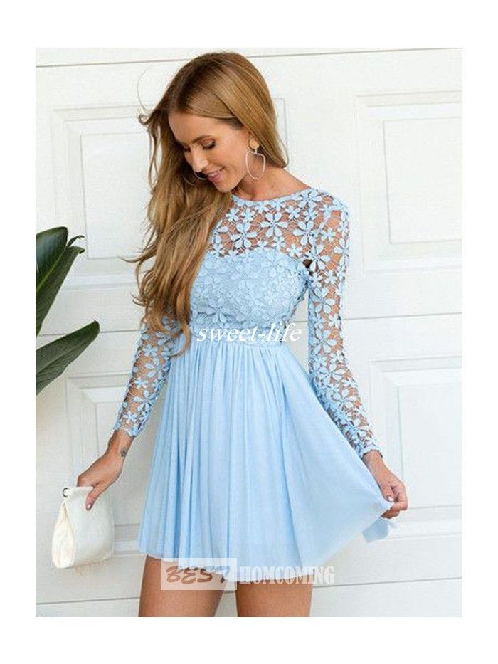 blue long sleeve cocktail dress