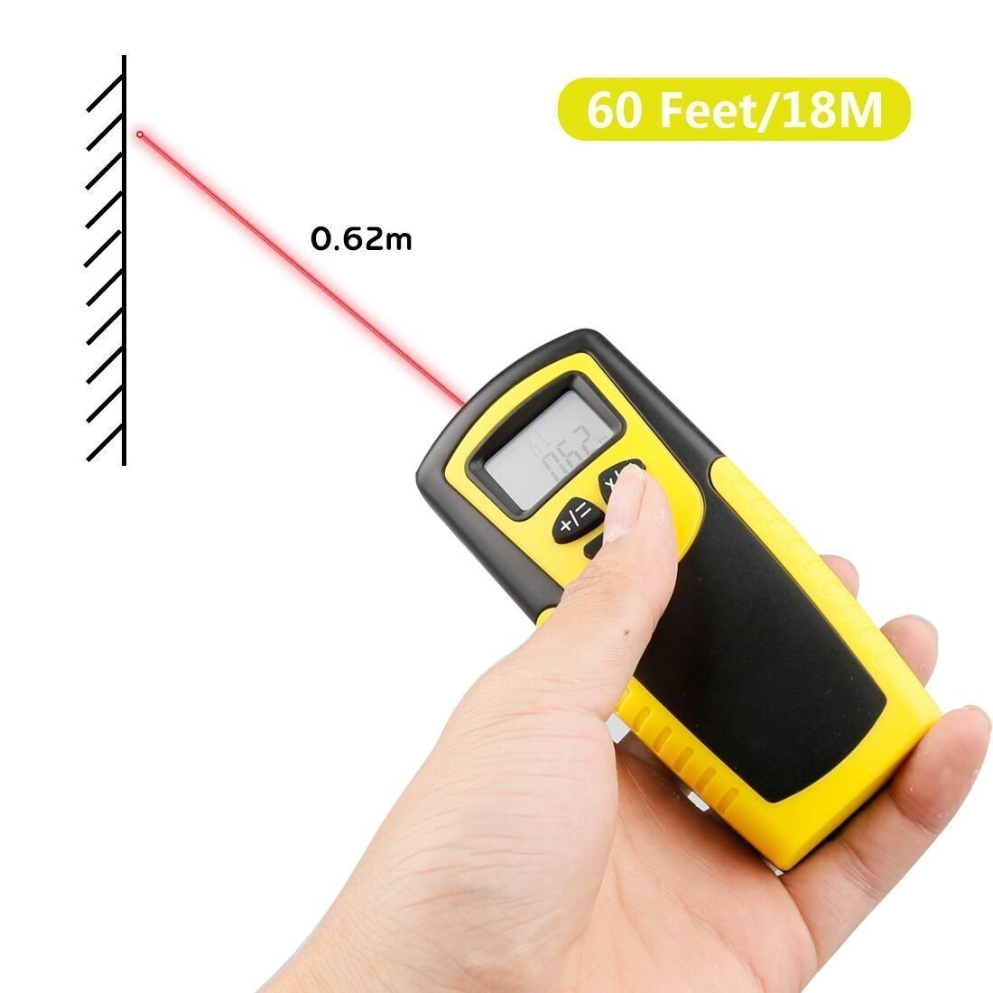 LCD de mano Medidor de distancia ultras/ónico Medici/ón Cinta m/étrica electr/ónica Medidor de distancia ultras/ónico con gran pantalla LCD con retroiluminaci/ón LED.