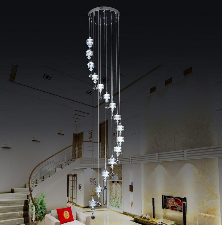 Crystal Hanging Stair Lamp Lights Villa Penthouse Floor Curtain