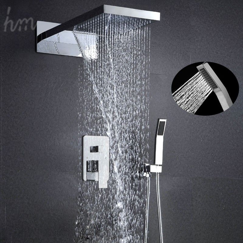 2019 Modern Luxury Mixer Cold And Hot Bathroom Accessories Rainfall Waterfall Shower Head Set Embedded Ceiling Shower Faucet Kit T 161222 161225 From