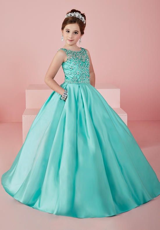 mint green gown for flower girl