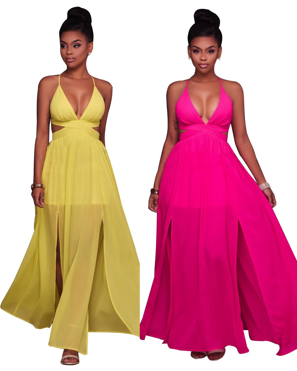 Compre Verão Maxi Vestido Longo Fenda Alta Sexy Cut Out Mulheres Halter V  Profundo Neck Beach Strap Costas Cruz Vestidos De Festa Vestidos Barato |  Entrega Rápida E Qualidade | Pt.Dhgate