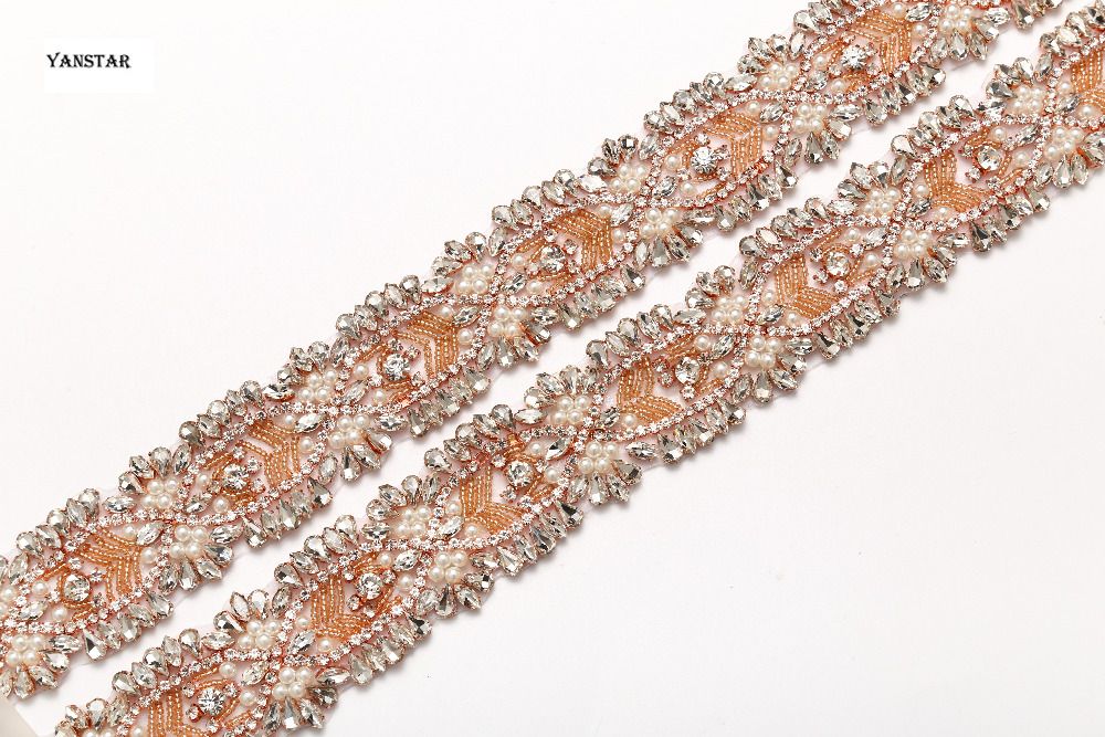 1 Yards Wedding Belt Rhinestones Appliques Rose Gold Sliver Sewing