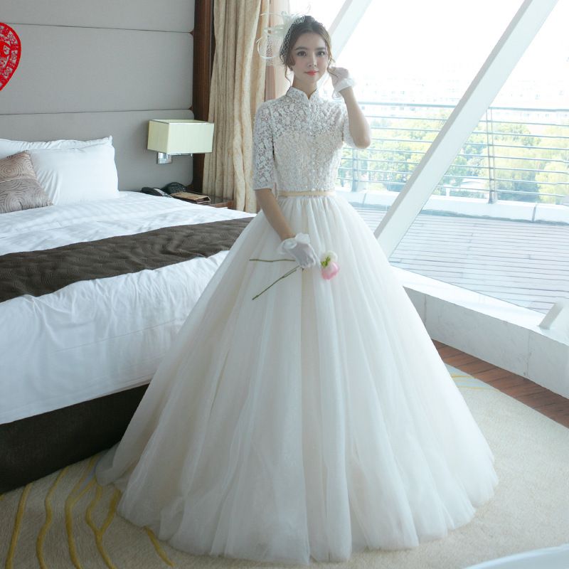 Noble High Neck Tulle Half Sleeve Lace Button Long Wedding Dresses 2017 Appliques Bead Lace Up Ball Gown Floor Length Dress Ball Gown Wedding Dress ... Noble High Neck Tulle Half Sleeve Lace Button Long Wedding Dresses 2017 Appliques Bead Lace Up Ball Gown Floor Length Dress Ball Gown Wedding Dress ...