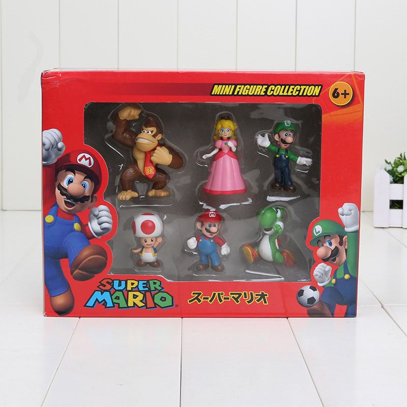 Eficiente Ordinario hipocresía 6 unids / set Super Mario Bros Mario Luigi Peach Toad Yoshi Donkey Kong  Mini PVC Figura