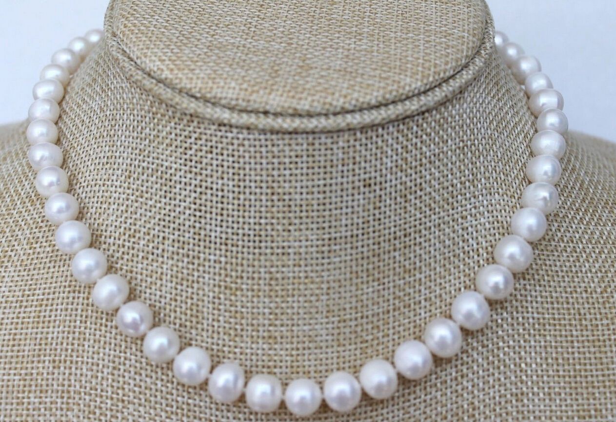 18 20 25 30" 7-6 mm naturel AAA blanc akoya collier de perles or 14k Fermoir