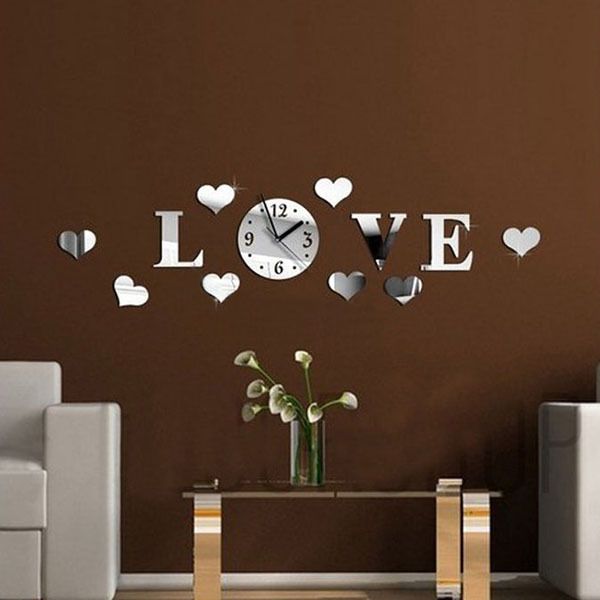 compre diy love word pattern design pegatinas de pared relojes 3d crystal mirror living room inicio decoracion moderna etiqueta de la pared reloj a