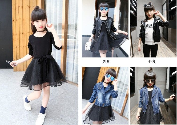 Venta caliente estilo coreano otoño niñas moda vestido negro cuello redondo camisa camisa con encaje mini falda bowknot vestidos de cinturón 5set / lot Q0472 Venta caliente estilo coreano otoño niñas moda vestido negro cuello redondo camisa camisa con encaje mini falda bowknot vestidos de cinturón 5set / lot Q0472