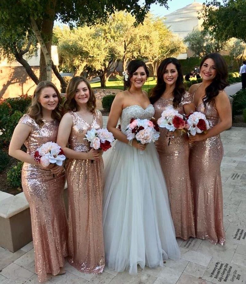 Los vestidos de dama de honor oro de lentejuela 2018 para la fiesta