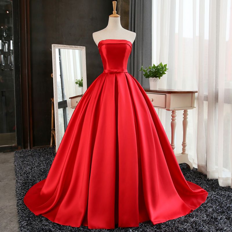 Compra Elegante Vestido De Bola De Raso Vestidos De Baile Starpless Con  Cordones Espalda Satén Barrido Tren Vestidos De Noche Largos Rojo, Vestidos  Formales Fucsia Más Tamaño Barato | Entrega Rápida Y