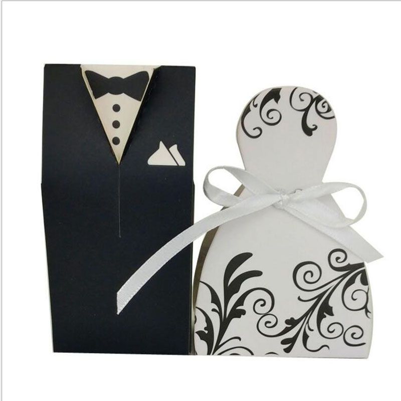 Small Gift Bags Paper White Black Bride Groom Dress Wedding