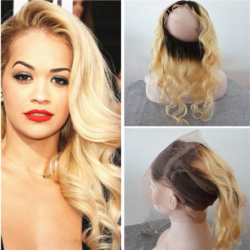 Two Tone 1b 613 Ombre 360 Lace Frontal Closure Dark Roots Platinum