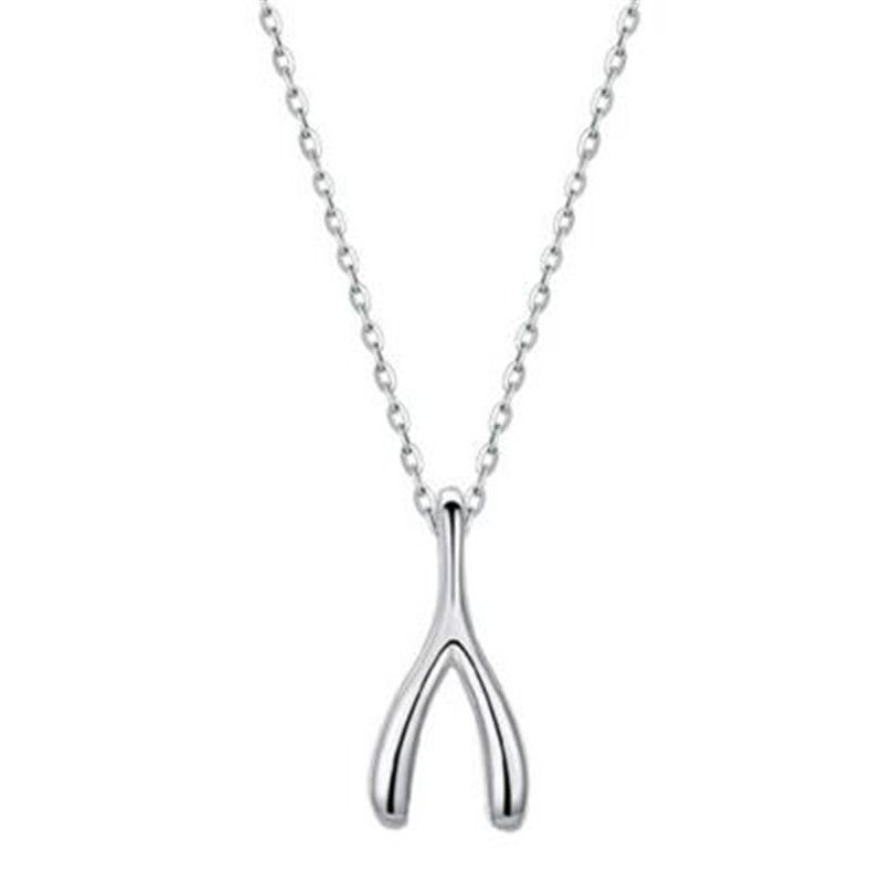 Gorgeous Silver Wishbone Charm Pendant On A Link Necklace Chain