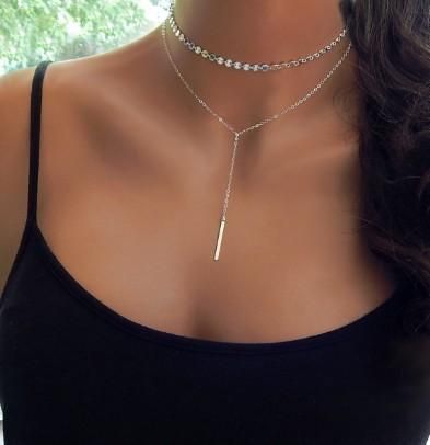Women Choker Jewelry Multilayer Velvet Leather Copper Bar Long Pendant Necklace 