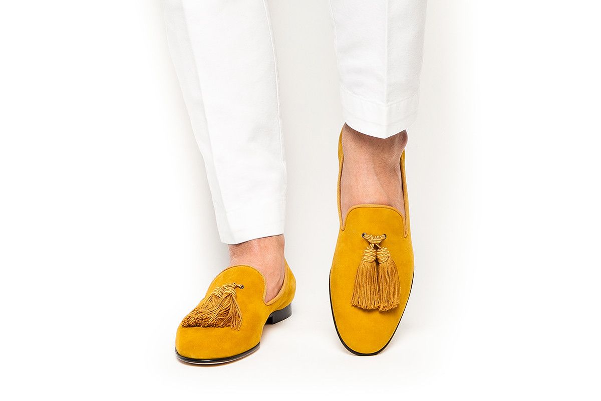 mens yellow slip on shoes