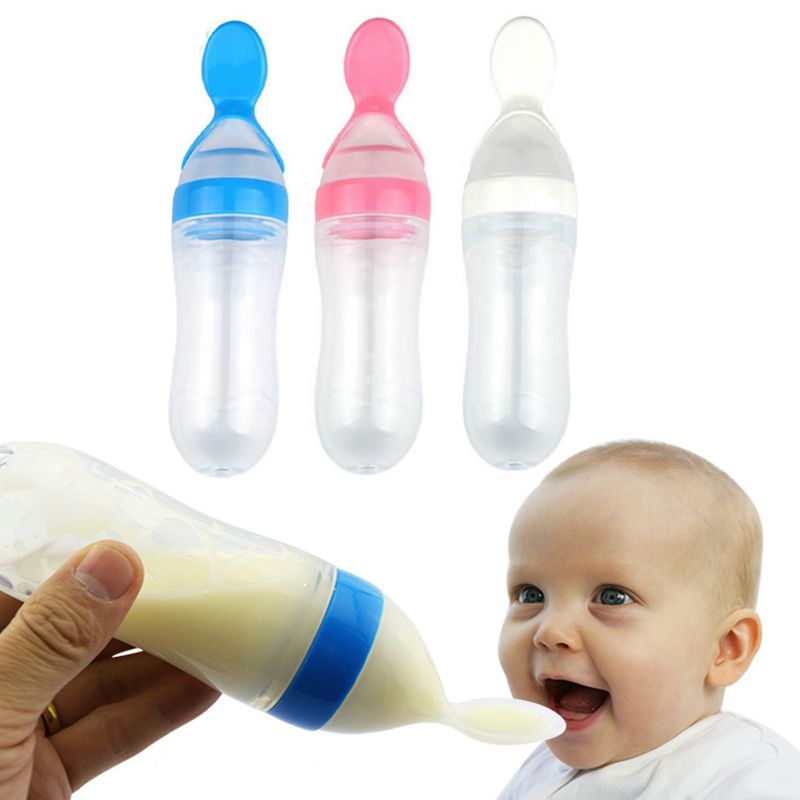 Silicone Baby Feeding Bottle With Spoon Food Supplement Rice