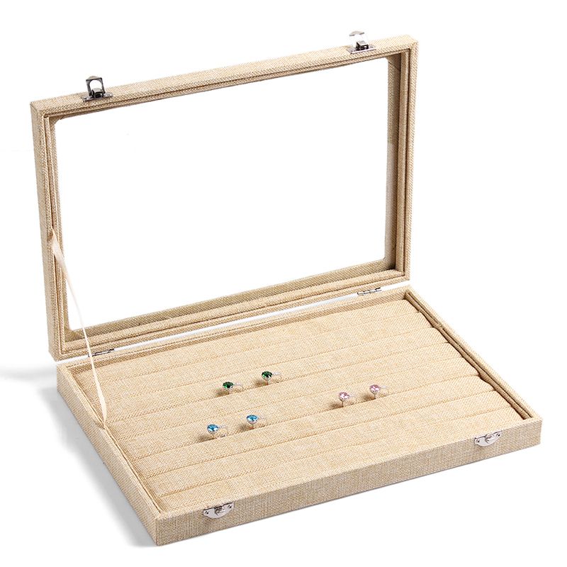 2020 High Grade Linen Ring Box Jewelry Case Rings Earrings Showcase